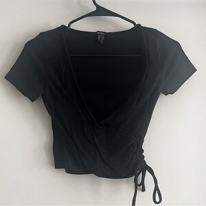 Black Forever 21 Crop Tee V-neck with side-tie accent